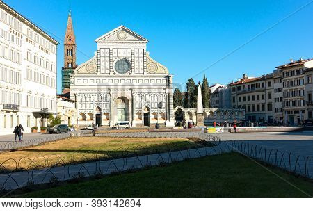 Florence, Italy - February 13, 2019: Vie Of The Basilica Of Santa Maria Novella,