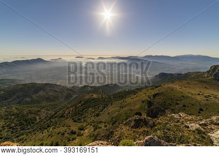 Sunrise Views From The Montcabrer Mountain In A Day With Clouds, Cocentaina.