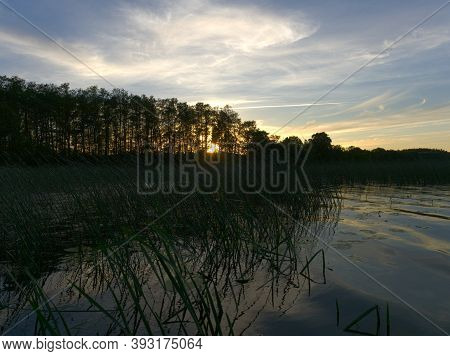 Beautiful Sea At Sunset Into Nature At Dabelow In Mecklenburg-west Pomerania Germany