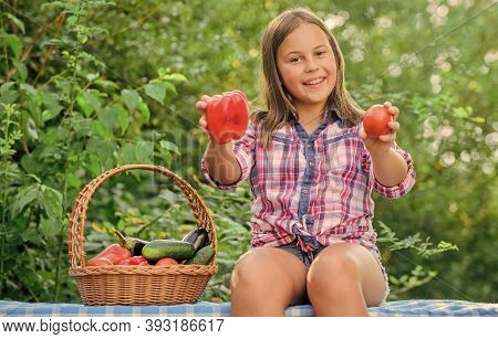 So Joyful. Little Girl Vegetable In Basket. Only Natural. Harvest Vitamin. Spring Market Garden. Kid