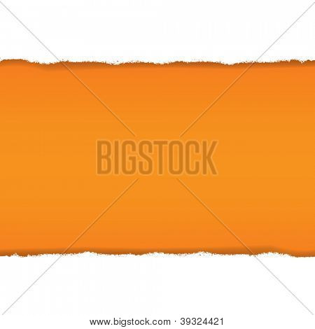 ฉีกกระดาษสีขาวและพื้นหลังสีส้ม