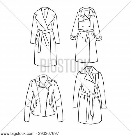Trench Coat Icon. Fashion Garment Symbol. Technical Drawing Of Garment For Design, Logo, Advertising