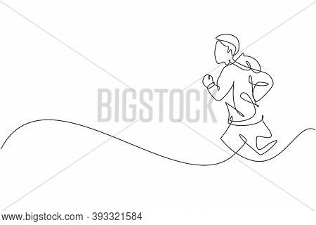 One Single Line Drawing Of Young Happy Runner Man Exercise To Improve Stamina Vector Illustration Gr