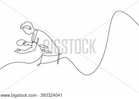 Single Continuous Line Drawing Of Young Agile Man Table Tennis Player Focus To Serve. Sport Exercise