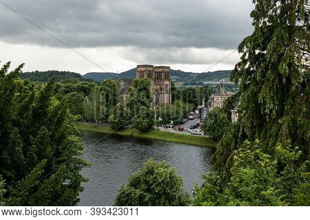 Inverness Cathedral, Dedicated To St Andrew From The Second Bank Of A Ness River In Scotland, United