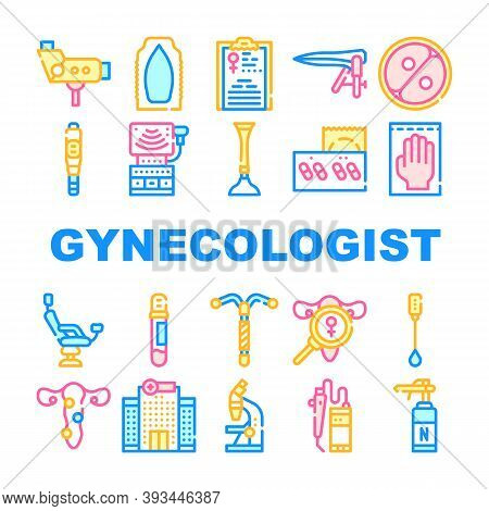 Gynecologist Treatment Collection Icons Set Vector Illustration