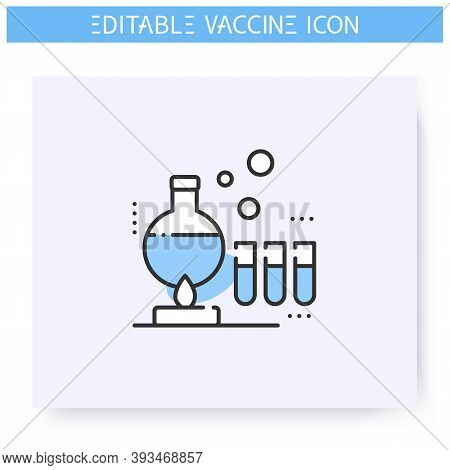 Producing Vaccine Line Icon. Laboratorian Research. Chemical Formula. Cure Search, Vaccine Developme