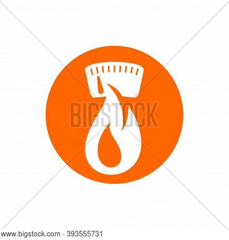 Kcal Icon (calories Sign) Combination Of Flame (fat Burning) And Weight Scales - Isolated Vector Emb