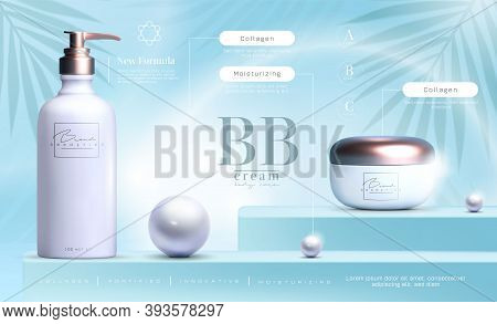 Elegant Cosmetic Products Set Background. Vector 3d Premium Cream Jar For Skin Care Products. Luxury