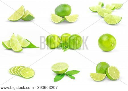 Collection Of Limes On A White Background