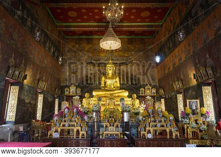 Bangkok, Thailand, February 12, 2020: The Buddha Statue At Wat Rakhang Khositaram Woramahawiharn