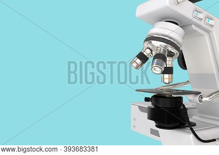 96 Mpx High Resolution Images Of Professional Microscope With Fictive Design Isolated On Blue - 3d I