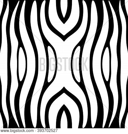 Animal Skin Ornament. Curved Stripes Seamless Pattern. Zebra Fur Ornate. Wild Animals Motif Image. W