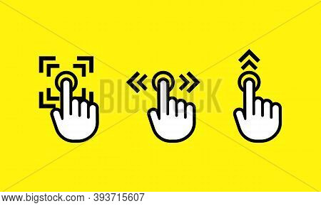 Swipe Up. Finger Touch Screen Gestures. Swipe To Left Right Up Icon Set. Hand Finger Left, Right, Up