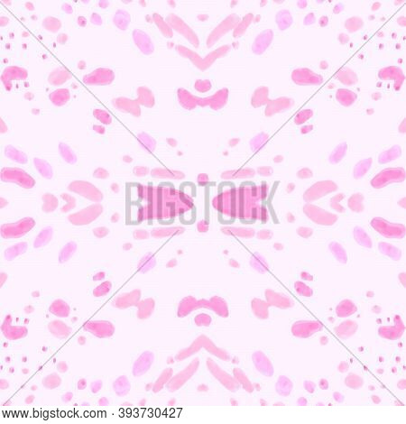 Pink Leopard Rapport. Female Ocelot Skin Imitation. Seamless Watercolor Spotted Tropical Ornament. P