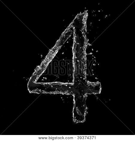 Water splashes number "4" isolated on white background