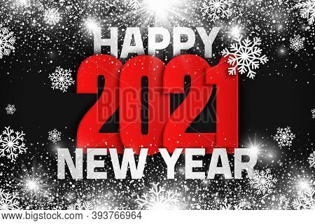 2021 Happy New Year Vector Illustration Greeting Card Template With Abstract Snow And Lights. 3d Tex