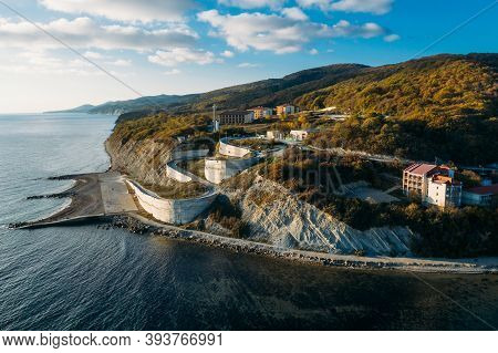 Beautiful Aerial Panorama Of Arkhipo-osipovka Beach And Promenade In Gelendzhik Region, Black Sea Co