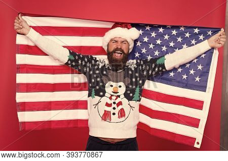 Patriotism Is Easy To Understand In America. Christmas In United States Of America. Greetings To All