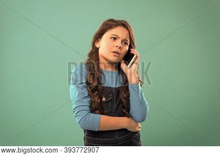 Kid Speak On Phone. Conversation. Little Girl Having Phone Talk. Modern Life Communication. Kid Shop