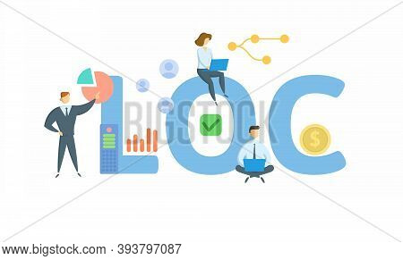 Loc, Line Of Credit. Concept With Keyword, People And Icons. Flat Vector Illustration. Isolated On W