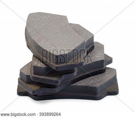 Automotive Disk Brake Pads Isolated On White Background. Car Braking Parts.