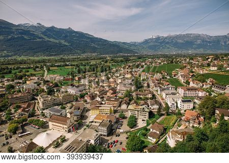 Scenic Aerial View Of The Village In Triesenberg , Natural Border Of Liechtenstein, An Alpine Countr
