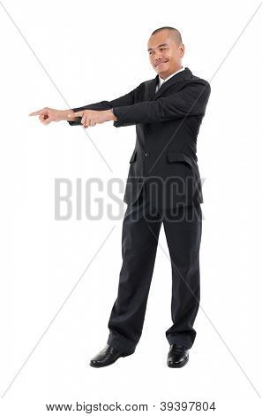 Portrét jihovýchodní Asie člověka něco dávat na bílém pozadí.