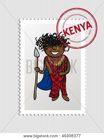 Kenya Cartoon Person Travel Stamp.