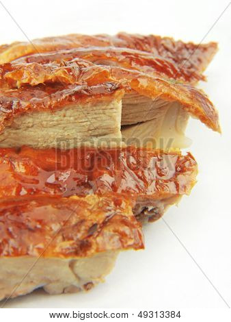 Quan Ju De Roast Duck in Beijing, China, white background, Chinese cuisine.