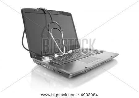 Medicína. Přenosný počítač s stetoskop