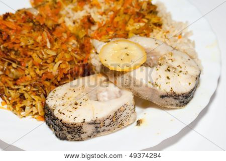 the healthy diet - brown rice with fisch and vegetable