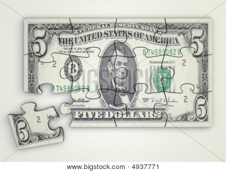 5 Dollar Note puslespil - Top View