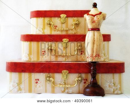 Vintage Mannequin And Three Boxes