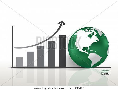 Growth chart and globe. Vector illustration.