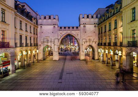 Karlstor Gate And Karlsplatz Square In The Evening, Munich, Germany