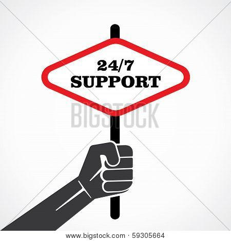24/7 support word banner hold in hand stock vector