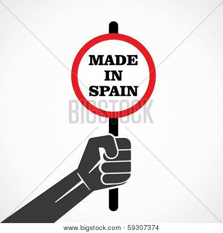 made in spain word banner hold in hand stock vector