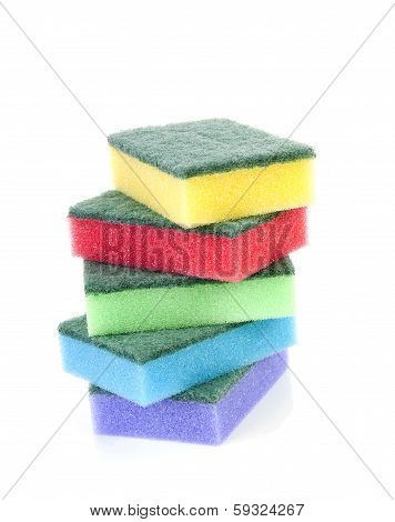 Pile Of Colorful Sponge Scourer Over White Background