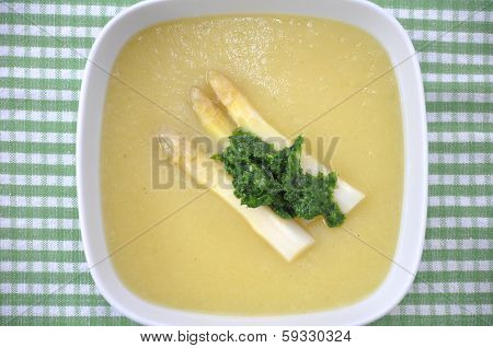 A beautiful light, creamy asparagus soup,.