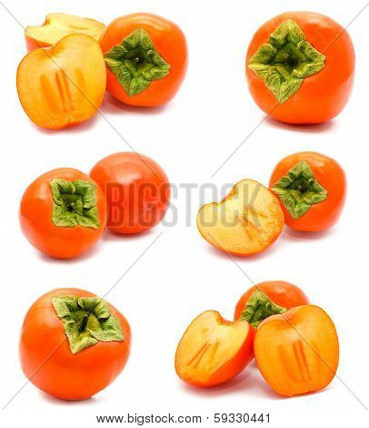Orange Ripe Persimmon Isolated On A White