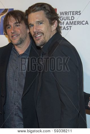 NEW YORK-FEB 1: Actor Ethan Hawke (R) and director Richard Linklater attend the 66th Annual Writers Guild Awards Ceremony at the Edison Ballroom on February 1, 2014 in New York City.