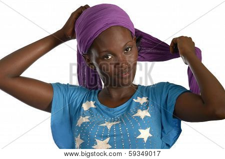 Young African Woman Putting Her Bandana On