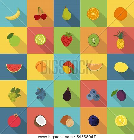 Fruit Flat Icons Vector Set
