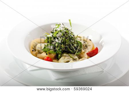 Ravioli with Cheese and Spinach and with Pumpkin Cream