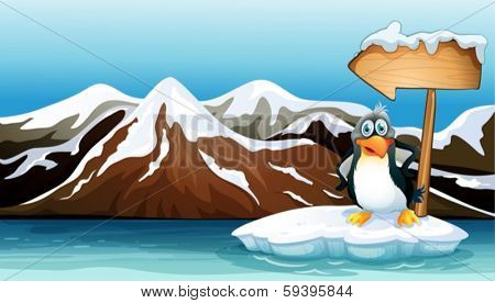 Illustration of a penguin above the iceberg with an arrowboard