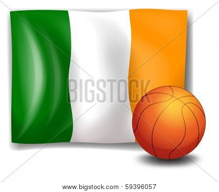 Illustration of the Ireland's flag beside the basketball ball on a white background