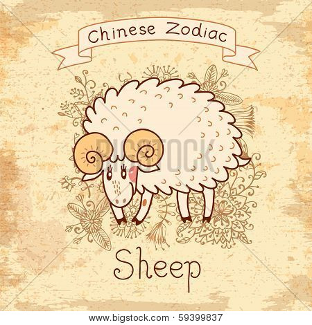 Vintage card with Chinese zodiac - Sheep