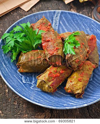 Dolma, stuffed grape leaves, turkish and greek cuisine