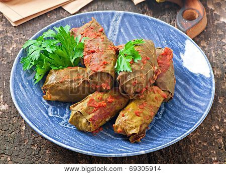 Dolma, stuffed grape leaves, turkish and greek cuisine